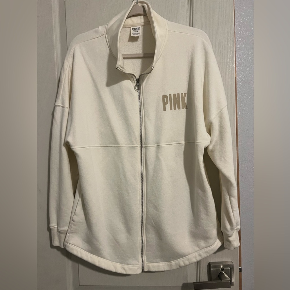 Victorias Secret Pink cream zippered jacket medium